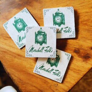 Marshall Field's Iconic Clock Logo Stone Coaster set of 4. New